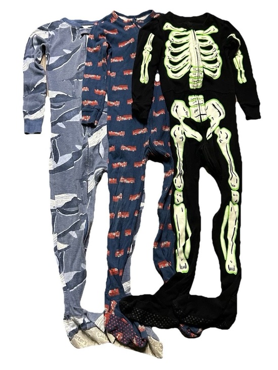 Other - Toddler Boy Footie Pajamas Skeleton Whales Firetrucks Size 5T